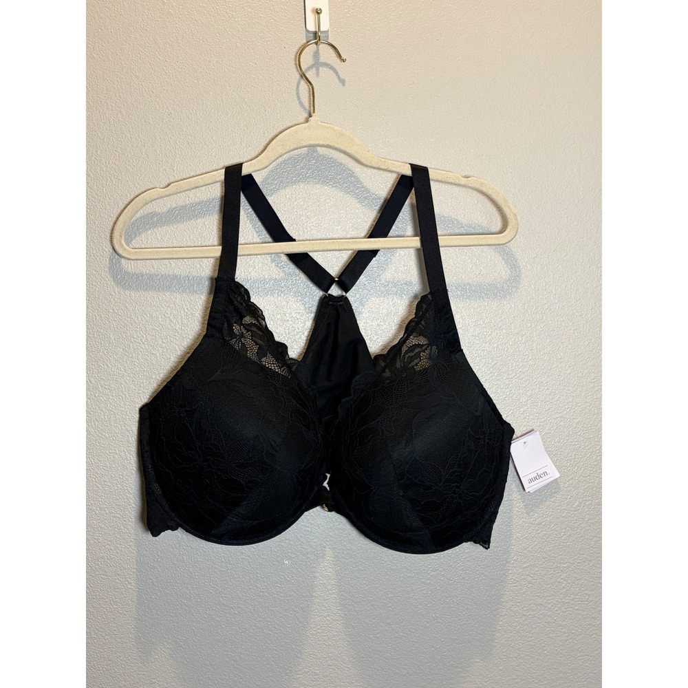 Auden Women Black Lace Push-Up Front Close Plunge Bra 46D Racerback Underwire